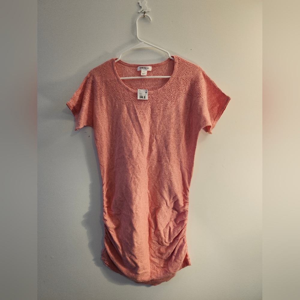 Motherhood Maternity Aladdin Pink Lace Knit Tee Shirt Tunic 100% Cotton Size M